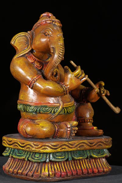 Musical Ganesh Statue Playing the Flute 12"